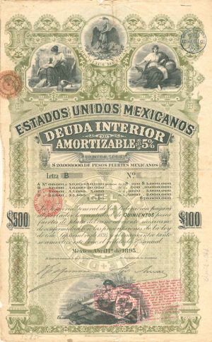 Green Lady or Green Diamond - 1895 dated Estados Unidos Mexicanos Bond