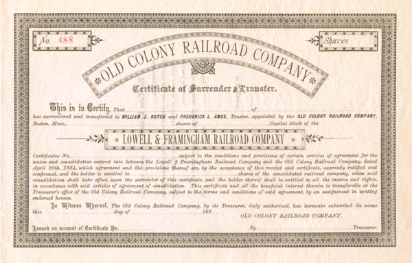 Old Colony Railroad - Stock Certificate