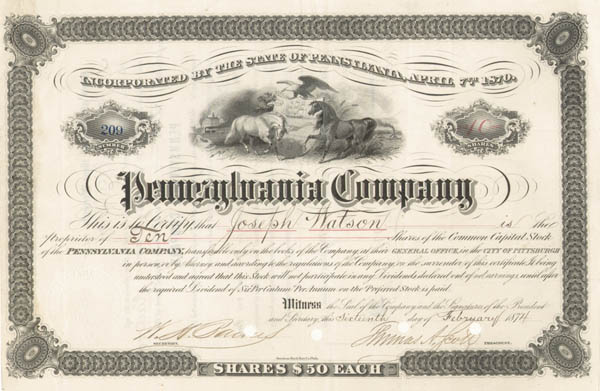 Thomas A. Scott - Pennsylvania Co. - Stock Certificate