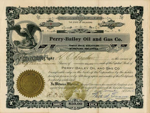 Perry-Bailey Oil and Gas Co. - Stock Certificate