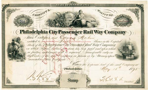 Philadelphia City Passenger Railway - Stock Certificate