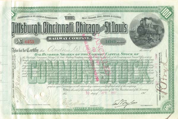 Pittsburgh, Cincinnati, Chicago and St. Louis Railway Co. - Stock Certificate