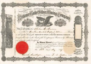 Reliance Gold and Silver Mining Co. of Colorado - Stock Certificate