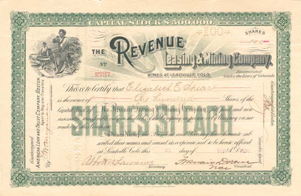 Revenue Leasing and Mining Co. - Stock Certificate