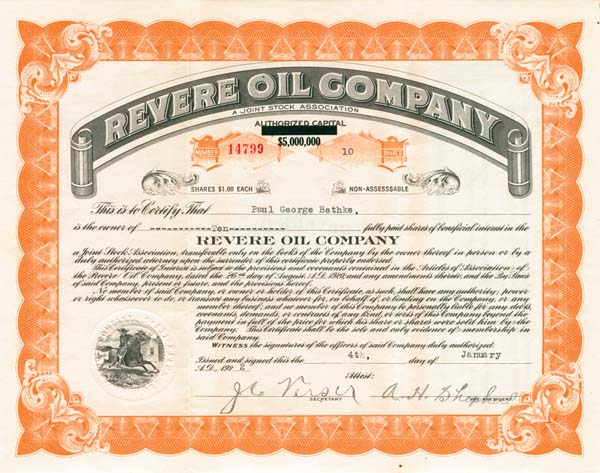 Revere Oil Co. - Stock Certificate