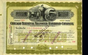 Chicago Terminal Transfer Railroad Co.- signed by J.D. Rockefeller and George Rogers - Stock Certificate