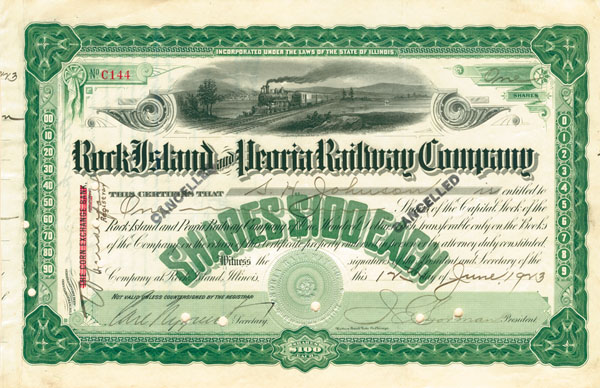 Rock Island and Peoria Railway - Stock Certificate