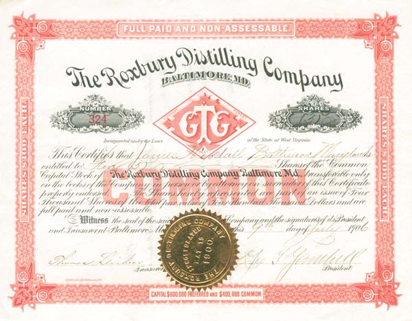 Roxbury Distilling Co. - Stock Certificate