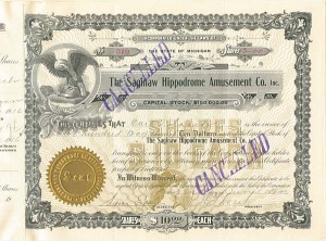Saginaw Hippodrome Amusement Co. Inc. - Stock Certificate