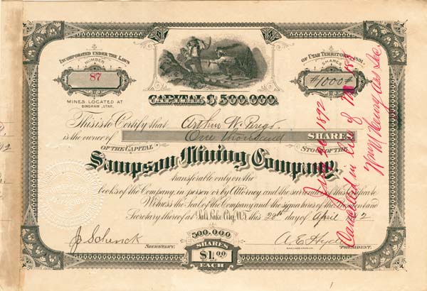 Sampson Mining Co. - Stock Certificate