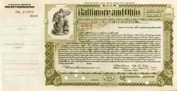 Baltimore and Ohio Railroad Co. - Stock Certificate