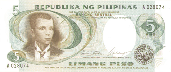 Philippines - 5 Piso - P-143a - 1969 dated Foreign Paper Money