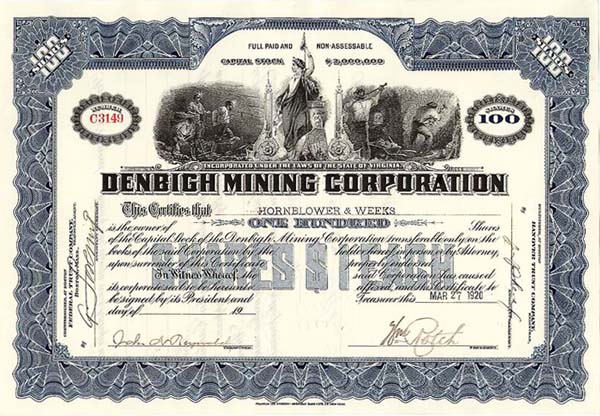 Denbigh Mining Corp - Stock Certificate