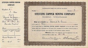 Stevens Copper Mining Co. - Stock Certificate