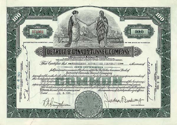 Detroit and Canada Tunnel Co. - Stock Certificate