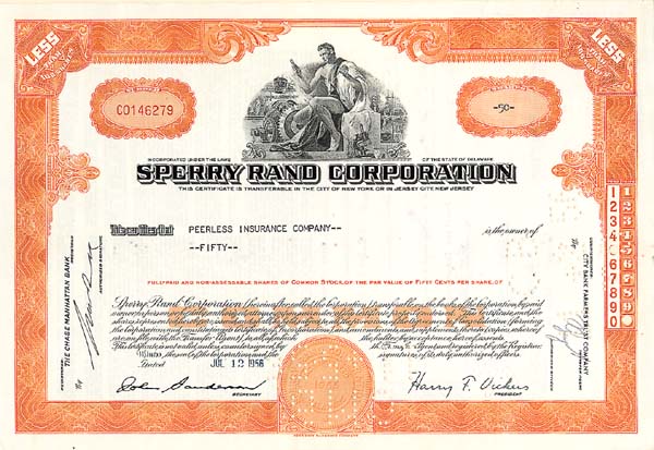 Sperry Rand Corporation - Stock Certificate