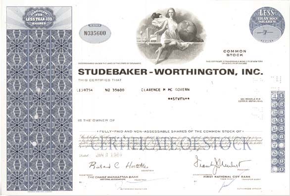 Studebaker-Worthington, Inc. - Stock Certificate