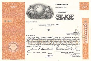 St Joe Minerals Corp - Stock Certificate