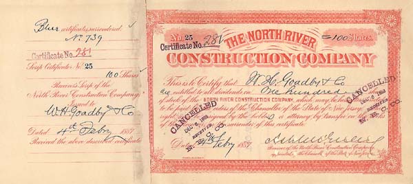 North River Construction Co - Stock Certificate