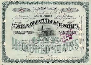 Peoria, Decatur and Evansville Railway - Stock Certificate