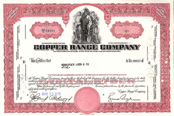 Copper Range Co. - Stock Certificate