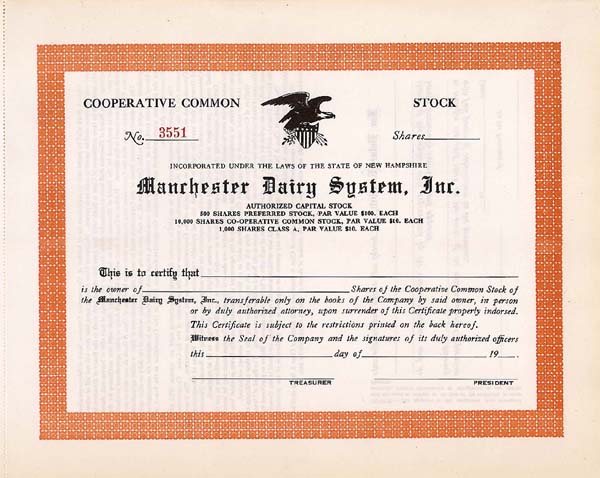 Manchester Dairy System, Inc - Stock Certificate