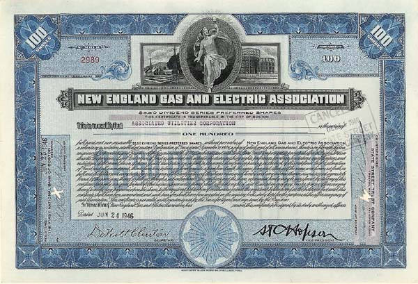 New England Gas and Electric Association - Stock Certificate