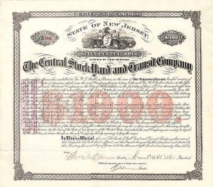 Central Stockyard and Transit Co. - $1,000 Railroad Bond from Harsimus Cove, New Jersey