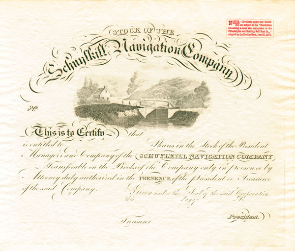 Schuylkill Navigation Co. - Stock Certificate