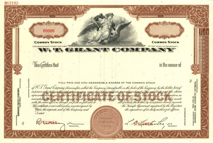 W. T. Grant Co. - Specimen Stock Certificate