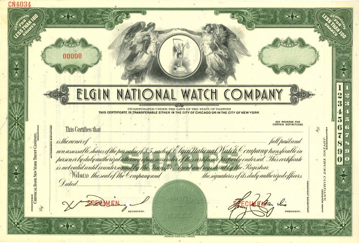 Elgin National Watch Co. - Stock Certificate