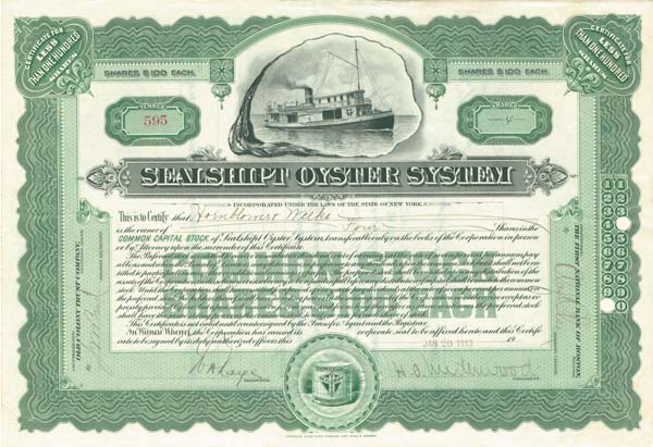 Sealshipt Oyster System - Stock Certificate (Uncanceled)