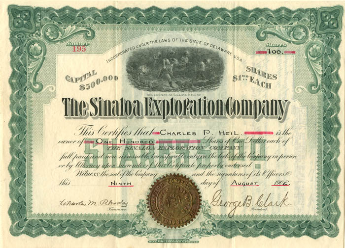 Sinaloa Exploration Co. - Stock Certificate