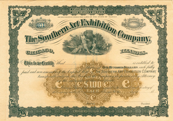 Southern Art Exhibition Co. - Stock Certificate