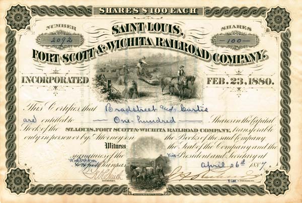 St. Louis, Fort Scott and Wichita Railroad - Stock Certificate