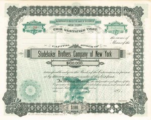 Studebaker Brothers Co. of New York - Stock Certificate