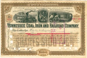 Tennessee Coal, Iron and Railroad - 1890's Railway Stock Certificate