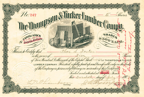 Thompson and Tucker Lumber Co. - Stock Certificate