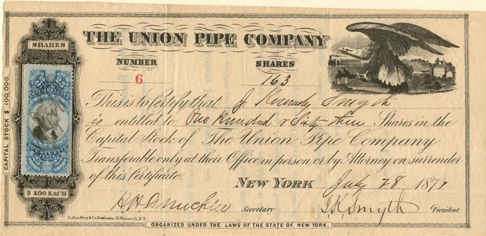 Union Pipe Co. signed by J.K. Smythe