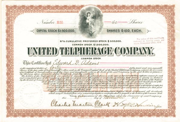 United Telpherage Co. - Stock Certificate