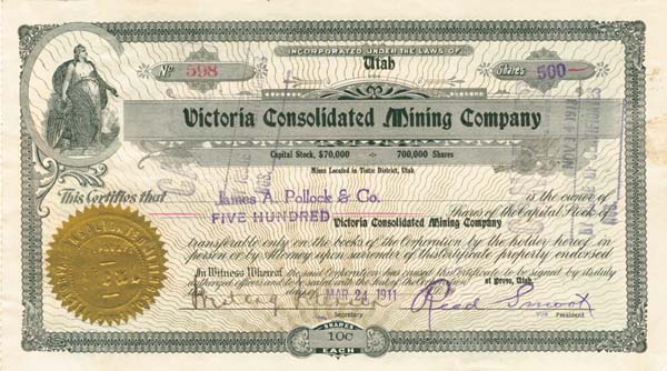 Victoria Consolidated Mining Co. - Stock Certificate