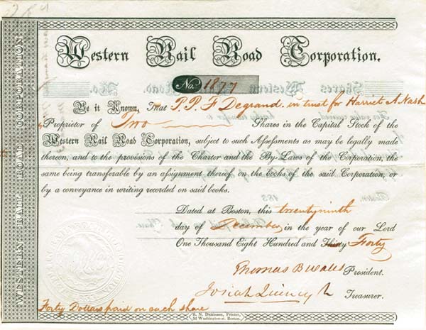 Western Railroad Corporation signed by Josiah Quincy