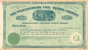 Williamsburg Coal and Mining Co. - Stock Certificate - Branch Company of the Atchison Topeka Santa Fe Railway