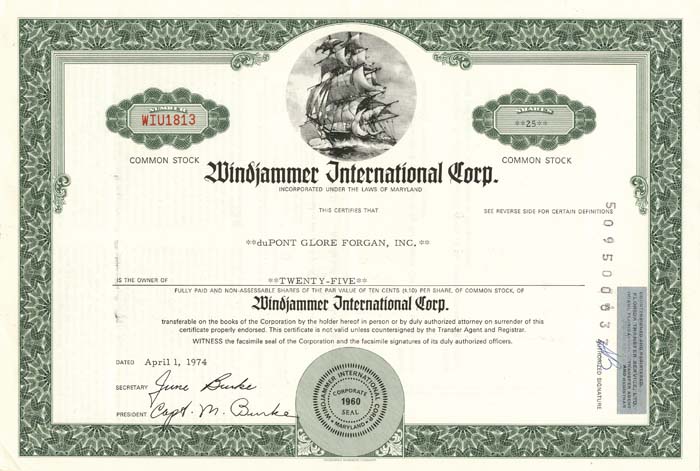 Windjammer International Corp. - Stock Certificate